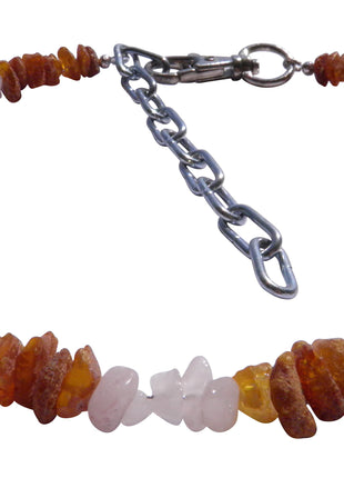 Dog amber necklace Flexi with rose quartz