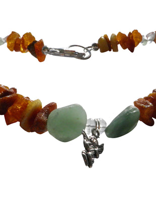 Dog amber necklace with rock crystal and aventurine, length 48cm