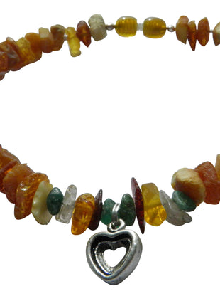 Dog amber necklace, gemstone mix with hearts, 27cm length