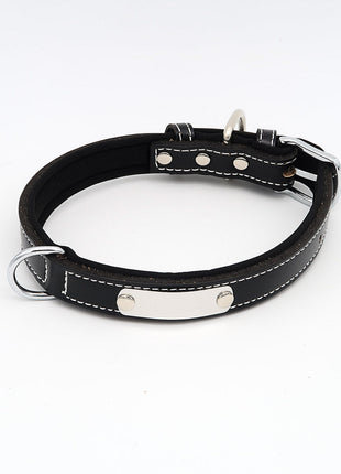 Dog collar with name, made of high-quality leather, neoprene inner padding, 2 solid D-rings