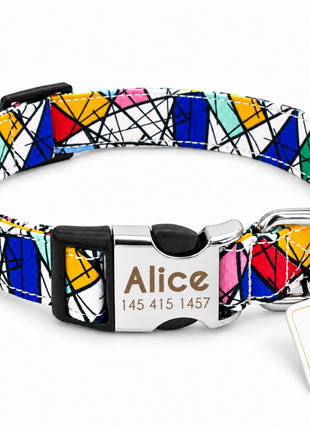 Hundehalsband "Miro" mit Namen und Telefon graviert, Nylon, Art Style