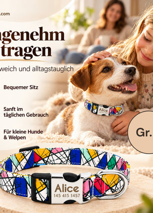 Hundehalsband "Miro" mit Namen und Telefon graviert, Nylon, Art Style