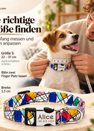 Hundehalsband "Miro" mit Namen und Telefon graviert, Nylon, Art Style