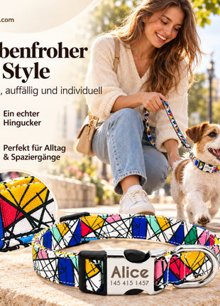 Hundehalsband "Miro" mit Namen und Telefon graviert, Nylon, Art Style