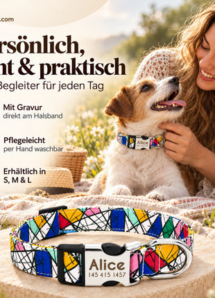 Hundehalsband "Miro" mit Namen und Telefon graviert, Nylon, Art Style