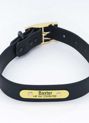 Waterproof Biothane dog collar "Baxter" with engraving – name &amp; phone number – outdoor – green or black – S, M, L