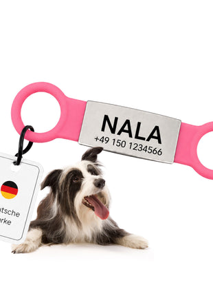 Klapperfreie Hundemarke Silikonslider mit Edelstahl-Schild für Halsbänder inkl. GRATIS Gravur