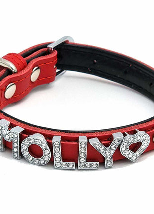 Elegant leather dog collar personalized with rhinestones + symbol
