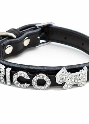 Elegant leather dog collar personalized with rhinestones + symbol