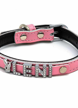 Elegant leather dog collar personalized with rhinestones + symbol
