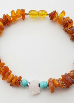 Dog amber necklace with howlite heart, length 45cm