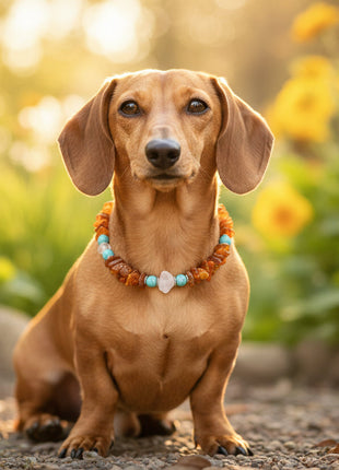 Dog amber necklace with howlite heart, length 45cm