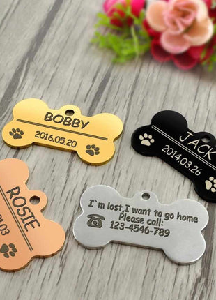 Personalized bone-shaped dog tag – Individually engraved metal tag for dogs &amp; cats – Robust material, various sizes &amp; colors