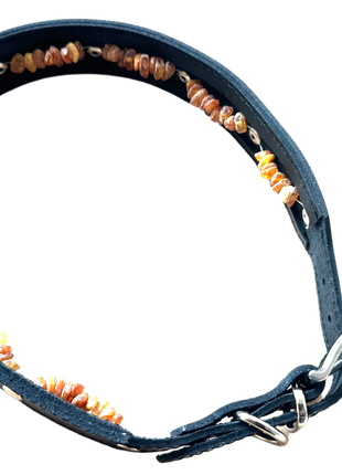 Leather dog collar with integrated amber necklace