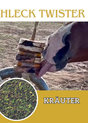 Schleck Twister Spielzeug für Pferde; Set aus Birkenholzhalterung und 2 Schleck Twister Scheiben deiner Wahl