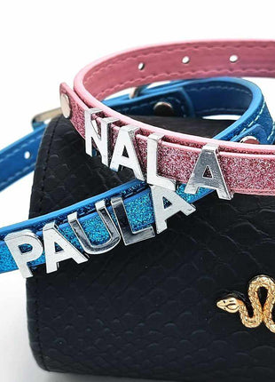 Stylisches Glitzer Hundehalsband mit Namen aus Strass-Buchstaben
