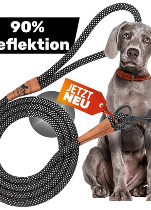 Reflektionsleine© mit Handschlaufe und veganem Leder